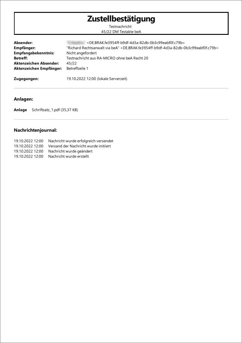 RA MICRO Software AG Knowledge Base BeA Eingangsbest tigung RA 